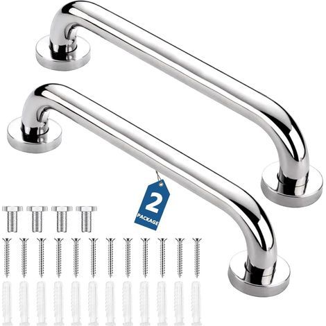 2er-Set Haltegriffe – Edelstahl – Rutschfest für mehr Sicherheit in Bad und WC – Für Senioren und Kinder – Silber – 30 x 2,5 cm (1/5)