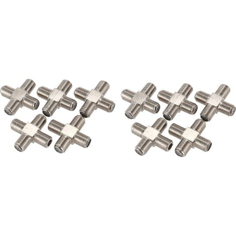 Packung mit 10 F-Stecker 4-Wege-Koaxialverteilern/Kombinierern (Buchse auf 4 Buchsen) für Videoantenne, Videorecorder, Fernseher, Satellitenkabel, silberfarben (1/5)