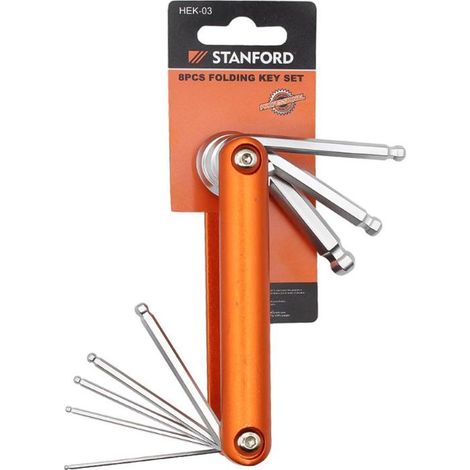 STANFORD llaves allen bola surtidas 8 pz set , Set de 8 llaves Allen bola plegables Stanford Herramienta práctica y compacta perfecta para quienes buscan versatilidad y organiz (1/2)