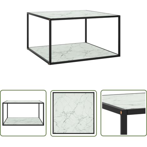 The Living Store Couchtisch Schwarz mit Weißem Glas Marmor-Optik 90x90x50 cm - Couchtisch - Wohnzimmertisch - Sideboard - Esszimmertisch - Schwarz Weiß (1/5)