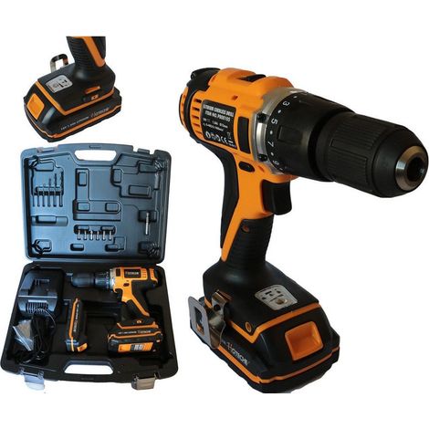 TrAdE Shop Traesio - Trapano Avvitatore Percussione 2 Batterie Litio 18v 1.5a + Valigia + Accessori - (1/5)
