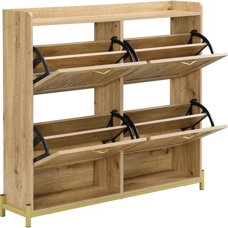 ELVMI Scarpiera con 4 ante e ripiano superiore con base in metallo per ingresso in MDF 108.5 x 24 x 100 cm (1/5)