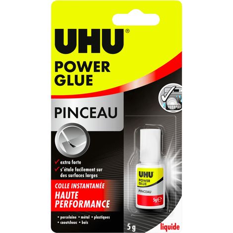 Colle liquide extra forte sans solvant – Pinceau applicateur intégré – Pour bois, métal, céramique, plastique – Tube 5g – UHU