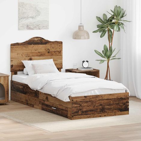 Cadre de lit avec rangement 90 x 190 cm en bois d’ingénierie, bois ancien - PANGIVO (1/5)