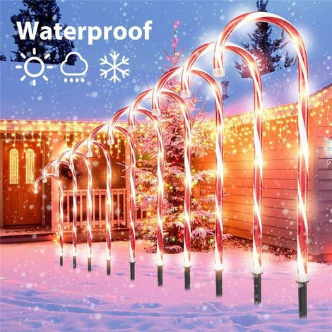 10 Pièces Noël Canne Lumières, Solaire Bonbon Canne Lumières Canne Bonbon Marqueur Chemin Décoration Noël Voie Marqueurs Lampes LED en Forme de Sucre dorge Lumières de Jardin (1/5)