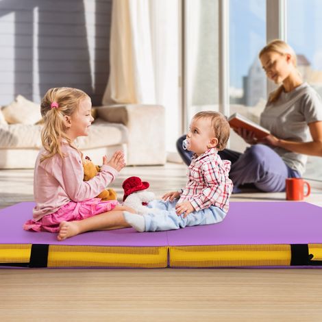 122 x 122 x 10cm Tapis d'Exercice Pliable Épais Pliable avec Revêtement en Similicuir et Poignées de Transport Idéal Violet (1/2)