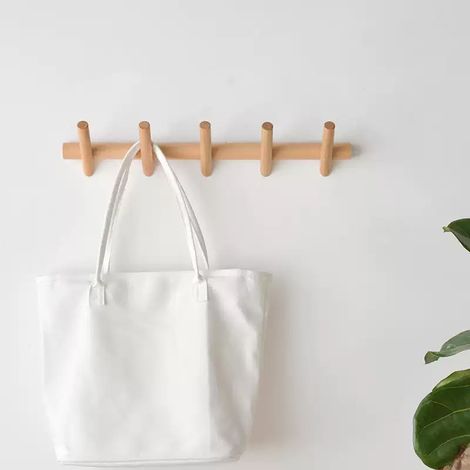 Porte-manteau mural en bois, design moderne et unique - 5 crochets pour suspendre chapeaux, manteaux, sacs à main (1/3)