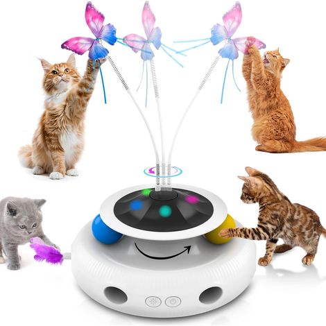 3-in-1 Interactive Indoor Cat Toy with Feather Track Balls and Floating Butterfly, Moving Feather Ambush, USB Rechargeable, Cat Toy for All Breeds