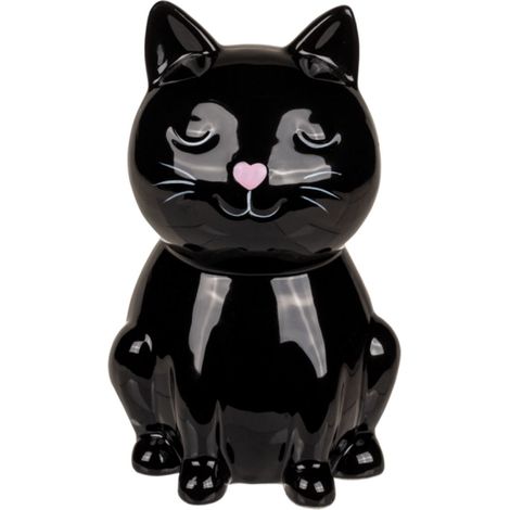 Tirelire Chat coeur 15 cm - Noir (1/3)