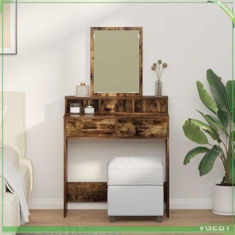 Table de Maquillage - ABI - Chêne fumé - 79 x 41 x 140 cm - 1 tiroir - Miroir LED (1/5)