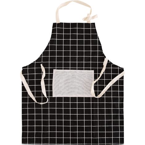 Tablier En Coton Et Lin - Résistant Aux Taches Et À L'Huile - Pour Cuisine Et Jardinage - Avec Poche - Noir À Carreaux (1/2)