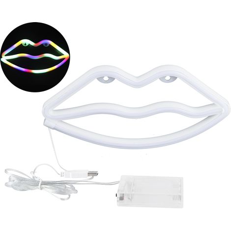 LED Néon Multicolore de Forme Lips - Lumière Murale Décorative pour Chambre d'Enfant, Bar & Fêtes (USB ou Batterie, IP45, 27.3cm)