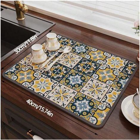 1 pièce Tapis d'évier absorbant, antidérapant et pliable, tapis de séchage en terre de diatomée, 30 x 40 cm, cuisine et égouttoir (1/4)