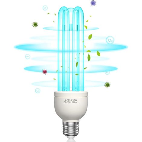 Lampe Ultraviolet Ozone 35W Lampe UV Germicide UVC avec Ampoule Ozone E27 Ampoule UV Sterilisateur avec Tube de Quartz Stérilisation 254nm AC220-240V pour Toilette, Chambre L'air Frais (1/5)