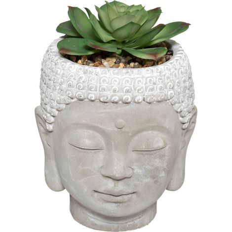 Pianta artificiale buddha in vaso di cemento h13,5cm - Atmosphera créateur d'intérieur (1/5)