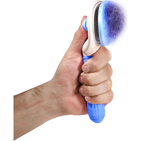 Cepillo azul para perros y gatos – para subpelo y pelo suelto – suave y eficaz (1/4)