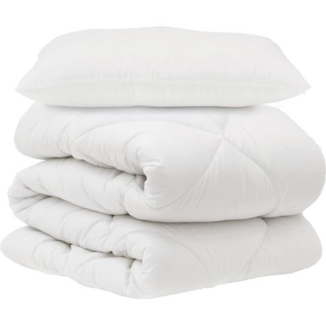 Housse de couette blanche en microfibre, comprend deux taies d'oreiller (1/5)