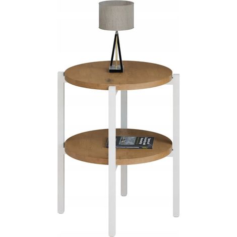Table de chevet ronde loft avec étagère 35x35x46 cm métal blanc (1/5)