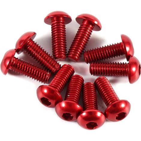 10 pièces Vis à tête ronde hexagonale M3 6-10mm en alliage d'aluminium, boulon à empreinte hexagonale métrique rouge 8mm