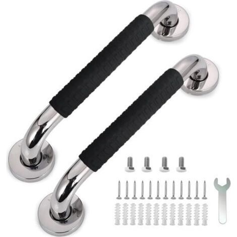 Lot de 2 barre D'appui wc,30cm acier inoxydable barre de douche,main courante pour escalier,304 Poignée de Acier Inox,pour toilettes, salle de bain, rampe escalier (1/5)