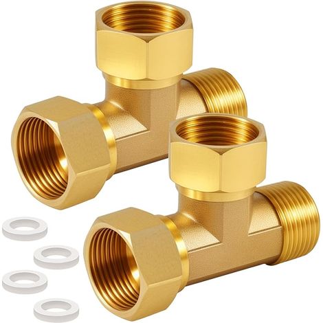AGxIGxIG Lot de 2 raccords en T en laiton 3/4" - Raccord en T 90° 3/4" - Répartiteur DN20 - Raccord en T à 3 voies - Pour climatisation, climatisation, plomberie
