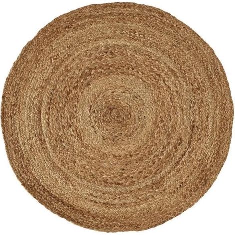 Tapis rond,moquette carpette en jute tressé coloris naturel - Diamètre 100 x Hauteur 0.5 cm -JUANIO (1/3)