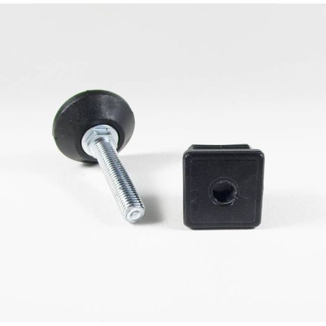 Ajile - Kit de Réglage / Mise à Niveau pour tube carré 25x25 mm avec Pied Vérin Fileté en Acier Zingué M10x50 mm Embase diamètre 40 mm (1/2)