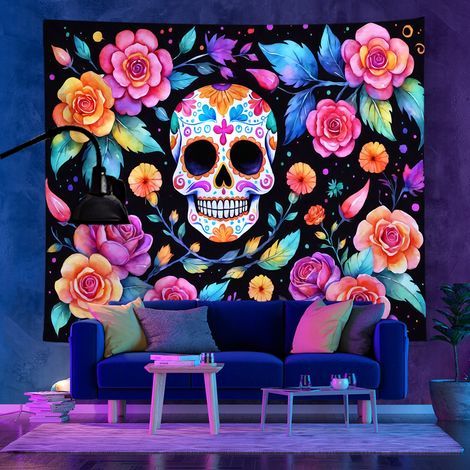 Tapisserie fluorescente UV de style tendance, décoration de chambre, tapisserie d'Halloween, 180 x 230 cm