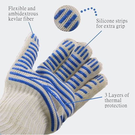 Gants de barbecue, gants de four, gants de four extrêmement résistants à la chaleur et aux coupures avec doigts, adaptés pour griller, cuisiner et pâtisser, gants de four en silicone antidérapants, ga (1/5)