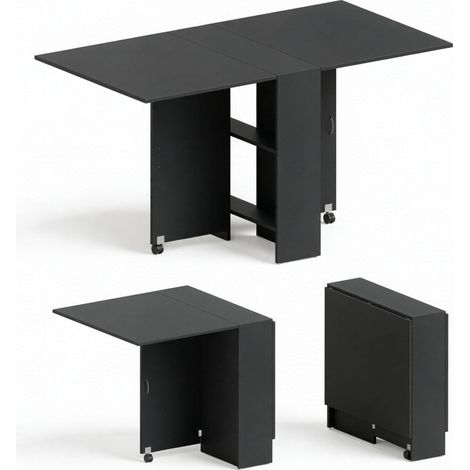 Tavolo estensibile multifunzione nero con ruote 75 x 140 x 74 cm (1/4)