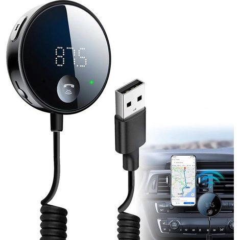 Émetteur Bluetooth pour voiture - Émetteur FM pour voiture - Récepteur Bluetooth - Kit mains libres pour voiture - Adaptateur Bluetooth pour voiture - Chargeur allume-cigare USB-C - Noir (1/5)