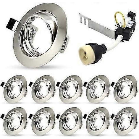 10 spots encastrés LED GU10 modernes pour plafonds, orientables, ronds, finition chrome brossé, 240 V - Diamètre extérieur (1/5)