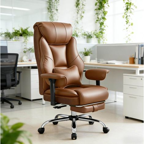 Sedia da ufficio ergonomica con schienale alto, reclinabile, altezza regolabile, marrone DESVIAE (1/5)