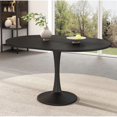 MEUBLIV Tavolo da pranzo ovale 100/140 x 100 x 75 cm nero – estensibile, salvaspazio (1/5)