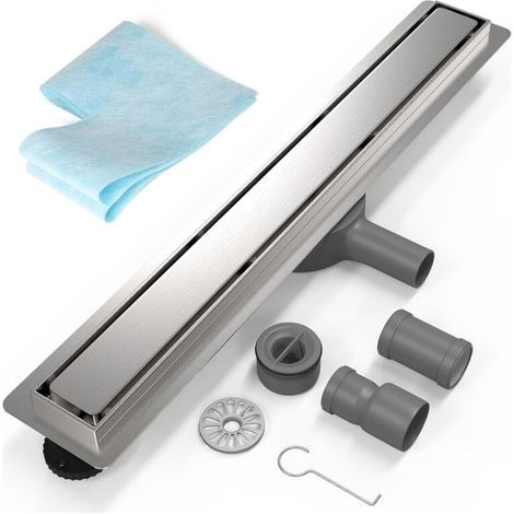 70cm Caniveau de Douche INOX, Siphon de Sol Douche Italienne à Carreler avec Raccord DN50/DN40 Bonde Douche Extra Plate Siphon à 360° avec Anti-Odeurs et Filtre à Cheveux (1/5)
