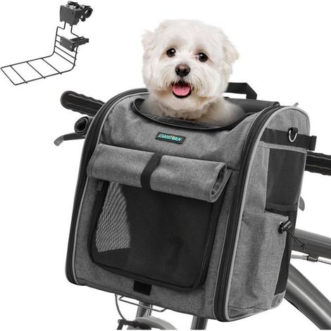 Panier de Vélo Avant pour Chiens Chats jusqu'à 10KG avec L Support Robuste Φ55mm,Sac à Dos Animaux de Compagnie,Fermeture Éclair (1/5)