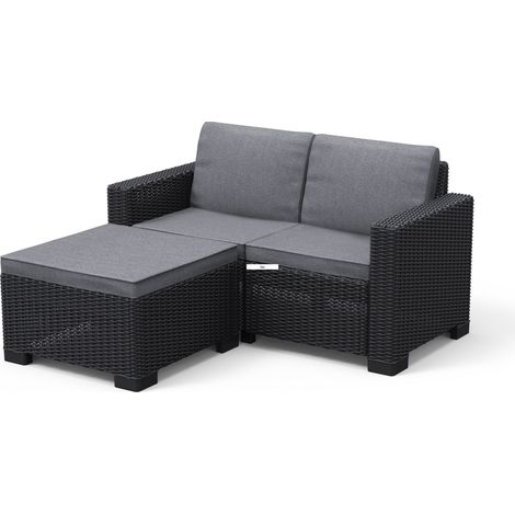 Keter California 2 Seater Balcony Chaise Lounge - Graphite with Grey Cushions (1/5)