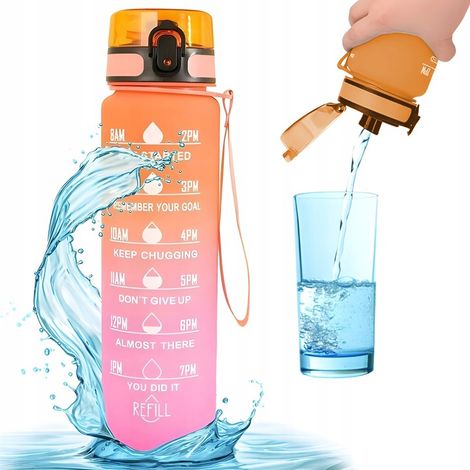 Botella de agua Ecarla de 1 litro en tonos naranja y fucsia con medidor BD15 (1/5)
