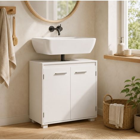 Mobile sotto lavabo 60x30x60 cm per bagno, mensola regolabile, struttura stabile, MDF bianco (1/5)