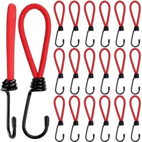 Lot de 20 Tendeurs Elastique avec Crochets en Métal - 15 cm - Tendeur Bache Rouge Crochet Sandow Très Résistant pour Camping, Tarpes, Tentes Canopées (1/5)