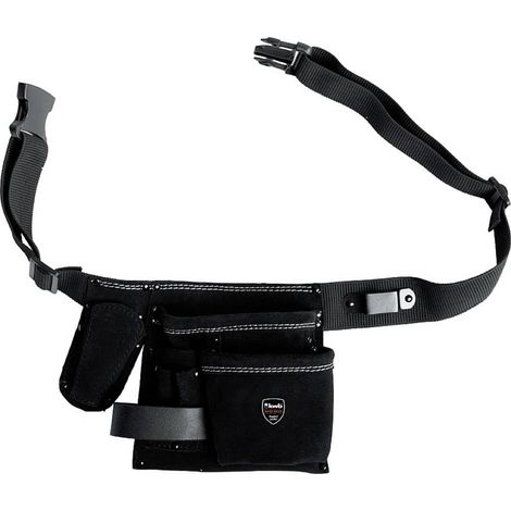 sacoche à outils en cuir avec ceinture - 5 compartiments, poche à clous, poche à couteau, porte marteau et support pour mètre ruban (1/2)