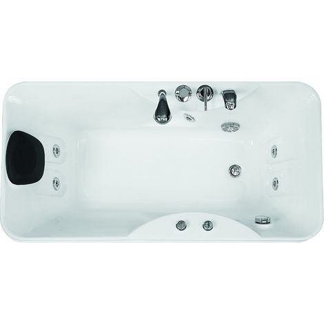 Vente-Unique – Baignoire balnéo 150 x 75 cm – 1 place – Angle droit – Acrylique blanc – Fonction bulles – 140 L – 6 jets massants