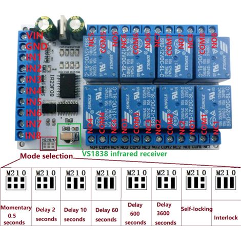 Module relais de télécommande infrarouge multifonction à 8 canaux IR23F08 (1/4)