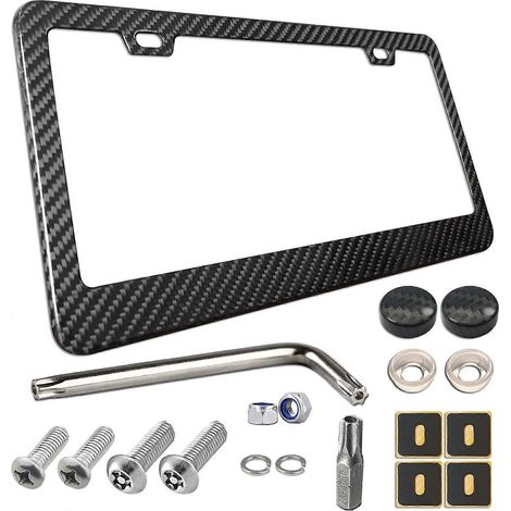 Support plaque d'immatriculation avant - Kit fixation universel pare-chocs, cadre acier inoxydable & carbone véritable bord large (1/5)