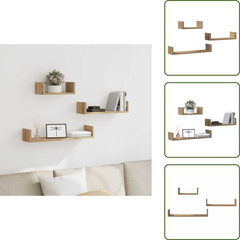 The Living Store Wandregale 3 Stk. Artisan-Eiche Holzwerkstoff - Holzregal (1/5)