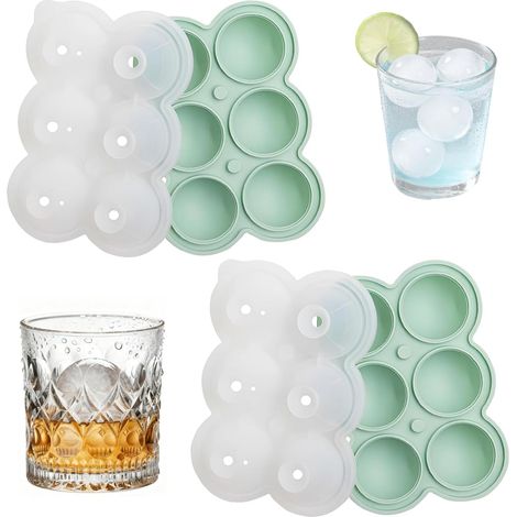Bac à Glaçons Silicone avec Couvercle, 2-Pack Bac à Glaçons Réutilisable pour Glaçons Ronds et Grands, Ice Cube Tray Silicone, Parfait pour Cocktails, Whisky, Boissons, Sans BPA (1/5)