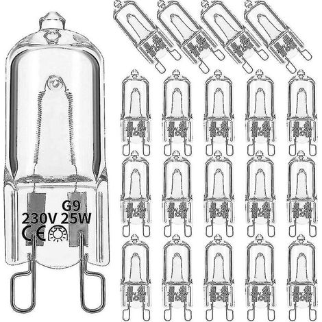 Packung mit 20 G9-Halogenlampen, 25 W, klar, dimmbar, warmweiß 2800 K, für Kronleuchter.