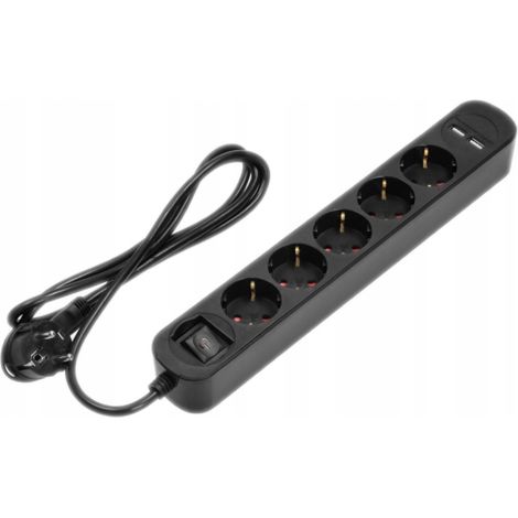 Virone, Steckdosenleiste 5-fach - Schwarz - Überspannungsschutz - USB-Anschlüsse - 1, 5 m Kabel (1/2)