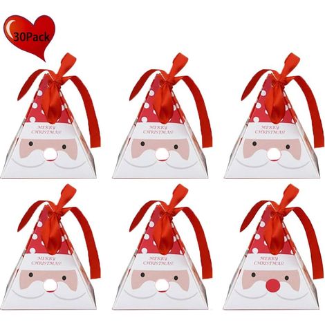 30 cajas de regalo, Papá Noel, renos y árbol de Navidad, cartón resistente de 8x8x9 cm, para dulces, galletas, pasteles y fiestas de Año Nuevo. (1/5)