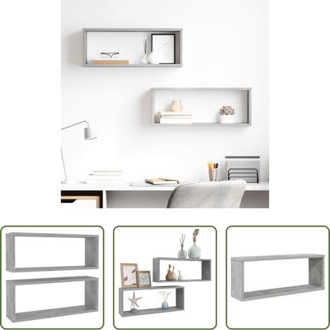 Wandregale - Würfelregale 2 Stk. Betongrau 60x15x23 cm Holzwerkstoff (1/5)